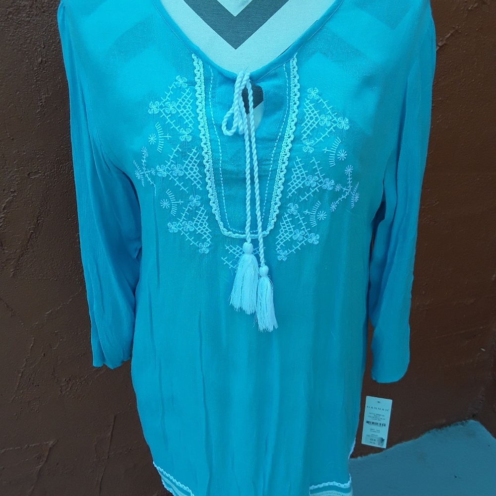 NWT Hannah Summer BoHo Chic Maui Blue Top S